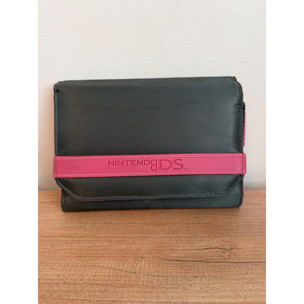 Nintendo DS Folio Travel Case PowerA Black Pink Tri-Fold Game Organizer